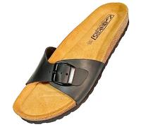 GONKOS®, Leather Sandals with Cork Insole, Genuine Leather, Natural Cork, Adjustable Buckle at the Foot, Shovel Sandals for Women, Quality Sandals Made in Spain, Color Black Size 7