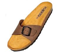 GONKOS®, Leather Sandals with Cork Insole, Genuine Leather, Natural Cork, Adjustable Buckle at the Foot, Shovel Sandals for Women, Quality Sandals Made in Spain, Color Brown Size 5