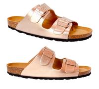 GONKOS®, Leather Sandals Women, Genuine Leather, Natural Cork, Mules Shoes For Womens Ladies Sandals, Women's Clogs & Mules, Quality Made in Spain, Color Metallic Pink Size 7