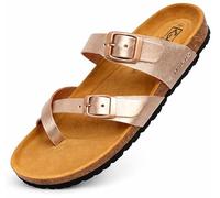 GONKOS®, Leather Sandals Women, Genuine Leather, Natural Cork, Mules Shoes For Womens Ladies Sandals, Women's Mules, Toe Sandal, Quality Made in Spain, Color Metallic Pink Size 8