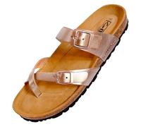 GONKOS®, Leather Sandals Women, Genuine Leather, Natural Cork, Mules Shoes For Womens Ladies Sandals, Women's Mules, Toe Sandal, Quality Made in Spain, Color Metallic Pink Size 6