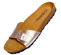 GONKOS®, Leather Sandals Women, Genuine Leather, Natural Cork, Mules Shoes for Womens Ladies Sandals, Women's Mules, Quality Made in Spain, Color Metallic Pink Size 4