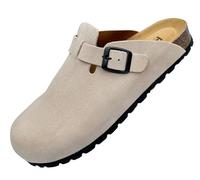GONKOS®, Suede Leather Clogs with Cork Insole, Genuine Leather, Natural Cork, Adjustable Buckle to The Foot, Men/Women Sandals, Quality Sandals Made in Spain, Cream Color, Size 12