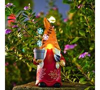 Gonks Solar Garden Ornaments Outdoor,13'' Garden Gnome Statue Outdoor Resin Gnome Figurine Solar Powered LED Garden Lights Gonk Gifts for Garden Patio Lawn Yard Decorations
