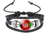 GONMFKM Fashion Afghanistan Flag Bracelet - Asian Countries 2 Pcs Multi-Layer Braided Leather Bangle, Adjustable Wristband Souvenir Jewellery Gift Accessories For Men Women,Black,Long 18Cm
