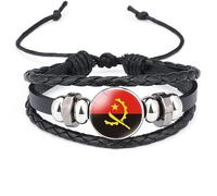 GONMFKM Fashion Angola Flag Bracelet - Vintage Multi-Layer Woven Adjustable Beaded Bangle, African Countries Wristband Jewelry Gift Accessories For Men Women,Black,Long 18Cm