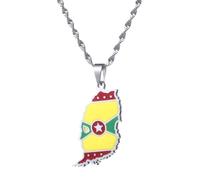GONMFKM Fashion Grenada Island Map Pendant Necklace - Trendy Ethnic Dripping Oil Country Maps National Flag Pendant Necklaces For Women Men Patriotic Charm Jewelry,White,50Cm