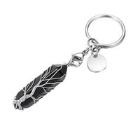GONMFKM Fashion Hexagonal Point Charm Key Holder Black Onyx Life Tree Gray Wire Wrap Key Ring,Bikes Car Gemstone Crystal Pull On Keychain Decor For Women Girls Men,Fashion Keychain,Long:11Cm
