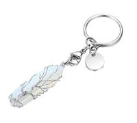 GONMFKM Fashion Hexagonal Point Charm Key Holder Opal Stone Life Tree Gray Wire Wrap Key Ring,Bikes Car Gemstone Crystal Pull On Keychain Decor For Women Girls Men,Fashion Keychain,Long:11Cm