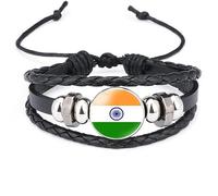 GONMFKM Fashion India Flag Bracelet - Asian Countries 2 Pcs Multi-Layer Braided Leather Bangle, Adjustable Wristband Souvenir Jewellery Gift Accessories For Men Women,Black,Long 18Cm