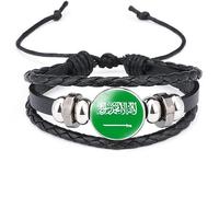 GONMFKM Fashion Saudi Arabia Flag Bracelet - Asian Countries Multi-Layer Woven Wristband Bangle,Adjustable Patriotic Jewelry Gift Accessoriess For Women Men,Black,Long 18Cm