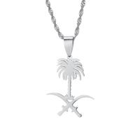 GONMFKM Fashion Symbol Of The National Emblem Of Saudi Arabia Pendant Necklace - Ethnic Geometric Shape Design Charm Patriotic Jewelry Necklace, World Map Necklaces For Men Women Party Couple Gift,W