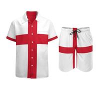 GONMFKM Men'S Hawaiian Outfits 2 Piece Shirt And Shorts Sets England Flag Print Casual Button Down Beach Suits Summer Beach Party Button Aloha Short Sleeve Set