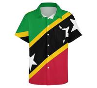 GONMFKM Mens Hawaiian Short Sleeve Summer Shirts Casual Aloha Shirt Novelty St. Kitts and Nevis Flag Print Oversized Button-Down Oxford Shirt St. Kitts and Nevis XL