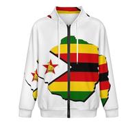 GONMFKM Mens Hoodie Pullover Sweatshirt Oversized Long Sleeve Zimbabwe Map Flag Printed Cardigan Jacket Zip Up Hoodies with Pocket 3Xl