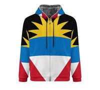 GONMFKM Men'S Hoodie With Zipper, Antigua And Barbuda Flag Print, Winter Clothing Long Sleeve Sweatshirt, Windproof Warm, Oversized Hooded Jacket Outerwear L