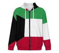GONMFKM Men's Hoodies Zip Up Long Sleeve Sweatshirts Cardigan Jacket for Men Kuwait Flag Print Oversized Unisex Hooded Top With Pocket Casual Sportswear XL