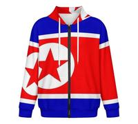 GONMFKM Men's Hoodies Zip Up Long Sleeve Sweatshirts Cardigan Jacket for Men North Korea Flag Print Oversized Unisex Hooded Top With Pocket Casual Sportswear S