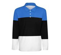 GONMFKM Men's Polo Shirts Long Sleeve Quick Dry Running Tops Golf T Shirts Breathable Work Polos T-Shirts with Republic of Estonia Flags Printing Collared Tops L