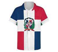 GONMFKM Mens Short Sleeve Casual Shirts - Mens Hawaiian Button Down Dominican Republic Flag Printed Shirt with Pocket for Summer Beach Holiday Regular Fit 2XL