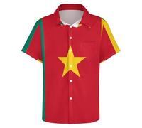 GONMFKM Men's Short Sleeve Dress Shirt Regular Fit Casual Summer Beach Holiday Shirt with Pocket Cameroon Flag Printed Button Down Summer Tops S