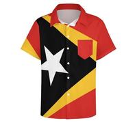 GONMFKM Men's Short Sleeve Dress Shirt Regular Fit Casual Summer Beach Holiday Shirt with Pocket East Timor Flag Printed Button Down Summer Tops 2XL