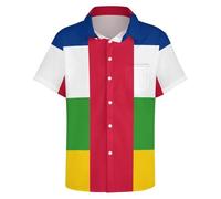 GONMFKM Men's Short Sleeve Shirts Summer Central African Republic Flag Printed Casual Button Down Regular Fit Tops, Top for Beach Holiday Surf Hawaiian Shirts with Pocket S