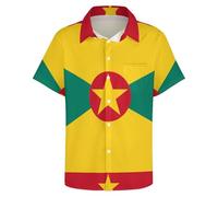 GONMFKM Mens Short Sleeved Summer Regular Fit Shirt Button Down Hawaiian Holiday Tops Grenada Flag Printed Men's Beach Casual Aloha Shirts with Pocket S