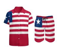 GONMFKM Mens Tracksuit Set 2-Pieces Liberia Flag Print Short Sleeve T-Shirt And Shorts Suit Summer Hawaiian National Flags Printed Aloha Shirts Suits Beachwear