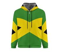 GONMFKM Men'S Winter Warm Fleece Jacket, Winter Jacket With Zipper, Leisure Print Jamaica National Flag Hooded Jacket, Windproof Pocket Jacket, Winter Coat Sweat Jacket Xl