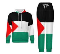GONMFKM Novelty Palestine Flag Print Women Men Tracksuit Full Set 2 Piece Long Sleeve Tracksuit Loungewear Set Plus Size Hooded Sweatshirt and Drawstring Jogger Pant Flag 2 L