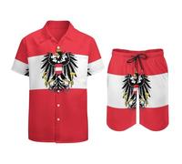 GONMFKM Short Sleeve Casual Tropical Hawaiian Shirt For Men Set With Shorts Summer Funny Austria Flag Print Hawaiian Shirts For Holiday Beach Funky Party
