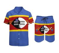 GONMFKM Short Sleeve Casual Tropical Hawaiian Shirt For Men Set With Shorts Summer Funny Swaziland Flag Print Hawaiian Shirts For Holiday Beach Funky Party