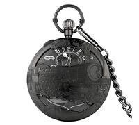 GONMPJZR Vintage Watch, Musical Movement Pocket Watch Quartz Hand Crank Playing Music Watch Chain Pendant Clock Happy New Year Gifts(Black)