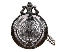 GONMPJZR Vintage Watch, Sickle Hammer Pocket Watch Gold-Silver Pendant with Fob Chain Clock(Black)