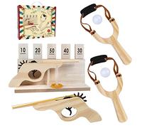 Gonoelec Wooden Multi-shot Rubber Band Pistol Slingshots Toy Wooden Number Target Stand for Kids and Adults Rubber Band Gun and Catapult Game Set Gift for Party and Family Gatherings