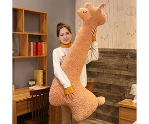 GONOMA Llama Pillow, Giant Alpaca Plush Long Body Pillow, Fluffy Stuffed Animal, Cuddly Christmas Birthday Gift (Brown-100cm)