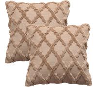 GONOVE Cushion Cover 45×45cm Soft Plush Faux Fur Throw Pillow Case Set of 2 Decorative Square Striped Pillow Covers Cushion Protectors for Sofa Couch Bedroom Office