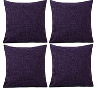 GONOVE Cushion Covers 40×40cm Solid Soft Cotton Linen Throw Pillow Cover Set of 4 Decorative Plain Pillowcase Square Cushion Cover for Home Sofa Bed Chair Décor, Purple