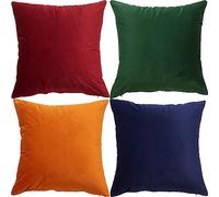 GONOVE Cushion Covers 45cm x 45cm Soft Velvet Colorful Plain Pillowcase Set of 4 Square Decorative Throw Pillow Cover for Home Sofa Bed Chair, Orange Red Series