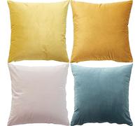 GONOVE Cushion Covers 45cm x 45cm Soft Velvet Colorful Plain Pillowcase Set of 4 Square Decorative Throw Pillow Cover for Home Sofa Bed Chair, Blue Orange Series