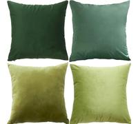 GONOVE Cushion Covers 55cm x 55cm Soft Velvet Colorful Plain Pillowcase Set of 4 Square Decorative Throw Pillow Cover for Home Sofa Bed Chair, Green Series02
