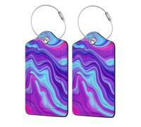 Gonxiam Teal Turquoise 1(1) Luggage Tags 2 Pack, Pu Leather Travel Tags with Stainless Steel Loop, Privacy Cover Id Label for Suitcase, Carry-On Bags, Swirl Blue and Purple, 2 Pcs, Contemporary