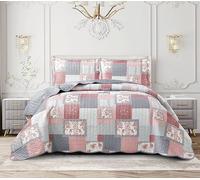 GonZalo GraCia. 3 Piece Bedspread Printed Patchwork Quilted Reversible Bed Spread Double Bed UK Size (Fine Decor,Double)