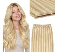 GOO GOO Butterfly Hair Weft Extensions, Golden Light Blonde, 18inch | 100g, Invisible Double Genius Seamless Weft Hair Extensions, Remy Human Hair, Easy to Wear and Style, #P18A/613A
