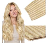 GOO GOO Butterfly Hair Weft Extensions,Golden Light Blonde,22inch | 60g, Invisible Double Genius Seamless Weft Hair Extensions, Remy Human Hair, Easy to Wear and Style, #P18A/613A