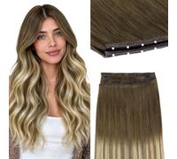 GOO GOO Butterfly Hair Weft Extensions Human Hair, Invisible Double Genius Seamless Weft, 3/8/613 Blonde Ombre 18 Inch 100g, Flat No Bulk Easy Install at Home for Women
