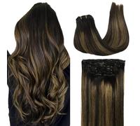 GOO GOO Clip in Human Hair Extensions, 12inch 85g 7pcs, Hair Extensions Clip in, 1B/6/1B Balayage Black to Chestnut Brown