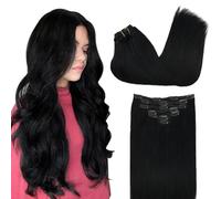 GOO GOO Clip in Human Hair Extensions, 14inch 120g 7pcs, Hair Extensions Clip in, 1 Jet Black