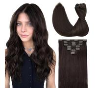 GOO GOO Clip in Human Hair Extensions, 14inch 120g 7pcs, Hair Extensions Clip in, 2A Light Brown